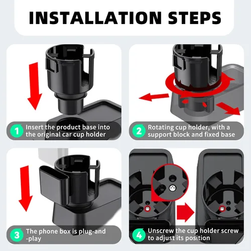 Miniatura 3 de Expansor de portavasos de coche 2 en 1 con soporte para teléfono, adaptador extensor de portavasos de vehículo de 2.6 a 3.93 pulgadas con base