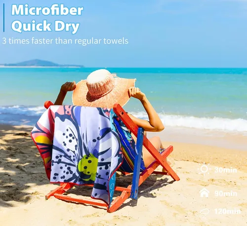 Miniatura 6 de Paquete de 2 toallas de playa ligeras de microfibra de gran tamaño de 71 x 32 pulgadas, extra grandes, delgadas sin arena, toallas de viaje