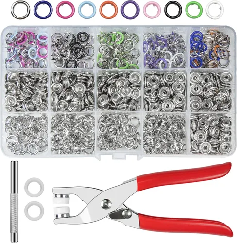CHEPULA Artesanía DIY 200 juegos de botones a presión de metal con alicates de cierre, kit de herramientas de presión para costura y manualidades