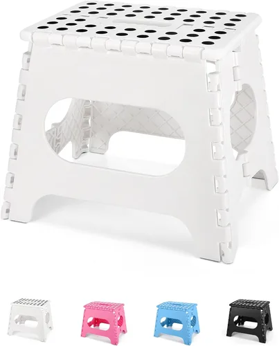 Miniatura 10 de Dyforce Taburete plegable de 16 pulgadas, capacidad de 400 libras, taburete plegable de plástico resistente para adultos, taburete con asa, fácil