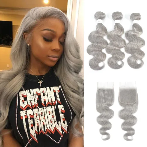 Miniatura 18 de Paquetes de Cabello Humano Ondulado Gris (10 pulgadas?1PC) 9A Paquetes de Tejido de Cabello Humano Brasileño Remy 100% Extensiones de Trama