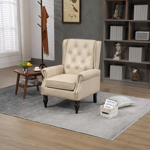 Miniatura 9 de Sillón de respaldo alto de mediados de siglo, moderna silla de salón, silla de sala de estar, silla de barril de piel sintética con hebilla