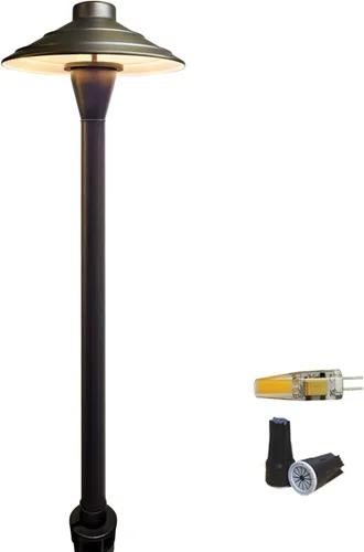 COLOER - Iluminación de bajo voltaje para pasarela de latón para exteriores con acabado en bronce, paquete de 1 unidad con bombilla LED G4, 9-17V
