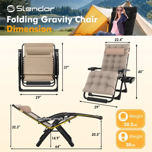 Miniatura 3 de Slendor Sillas de Gravedad Cero de Tamaño Extra Grande XL, Silla de Descanso de Gravedad Cero, Silla Anti Gravedad Grande de 29 Pulgadas, Silla