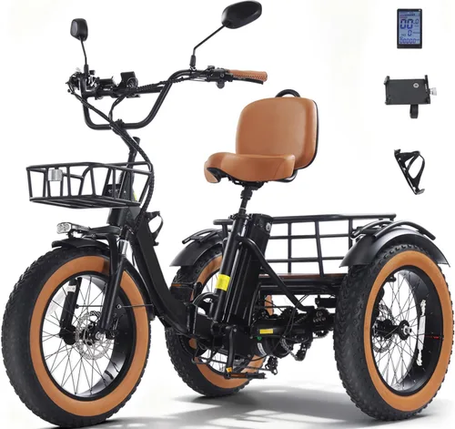 KAKIGO Electric Tricycle for Adults,Peak 1350W Motor Etrike,48V15.6Ah Ebike,20"x4"Fat Tire Aluminum Folding Electric Trike,3-Wheel Electric