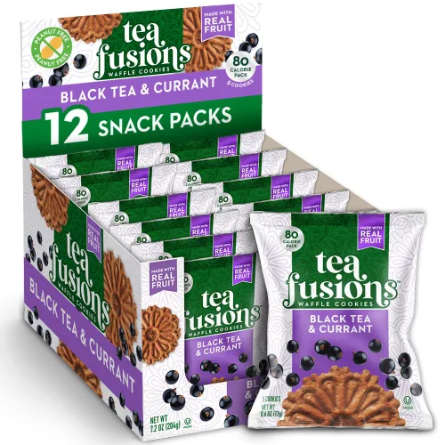 Reko Tea Fusions - Galletas de gofre, té negro y grosella, paquetes de aperitivos envueltos individualmente, pizzelas italianas finas sin sabores ni
