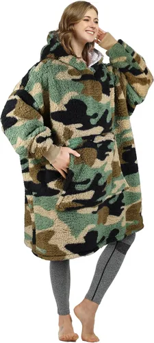 Miniatura 51 de Catalonia Sudadera extragrande tipo manta con capucha, sudadera de sherpa portátil para adultos, hombres y mujeres