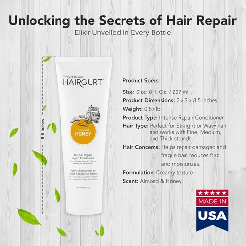 Miniatura 3 de Acondicionador de yogur reparador intenso de miel de almendra, humedad profunda para cabello seco y quebradizo, sin sulfatos, ingredientes