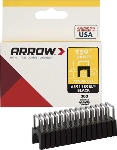 Miniatura 12 de Arrow 591168 - Grapas aisladas de acero T59 genuino de 1/4 pulgadas por 1/4 de ancho de corona para cable y cableado, negro, 300