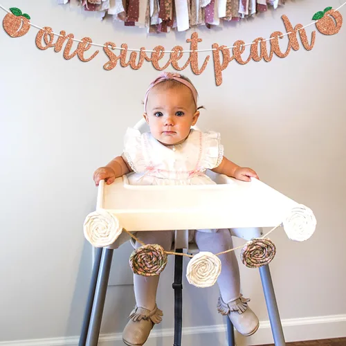 Miniatura 5 de Cartel con texto en inglés «One Sweet Peach» con tema de durazno para niños, decoración de fiesta de baby shower, suministros para niños y niñas