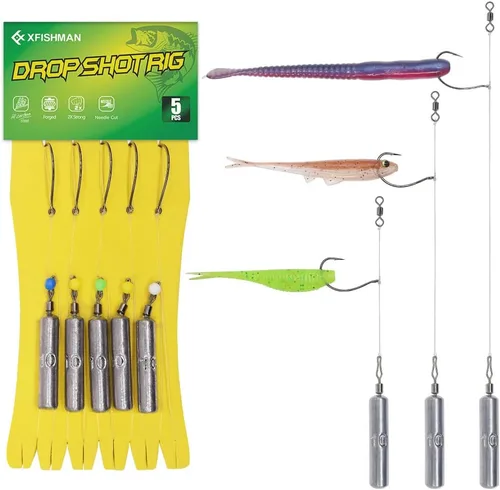 Miniatura 8 de Aparejos Drop Shot para Pesca de Lobina Negra, Aparejo Listo con Anzuelos y Pesos de Plomo