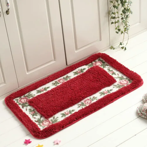 Miniatura 10 de vctops Elegante tapete de baño con diseño de rosas y flores, tapete de bienvenida para cocina, suave, antideslizante, absorbente, verde, 28 x 55