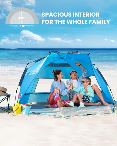Miniatura 4 de OutdoorMaster Tienda de campaña de playa para 3-4 personas, fácil instalación y portátil, toldo de refugio solar con protección UV UPF 50+, tragaluz