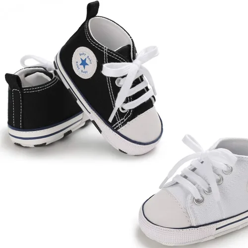 Miniatura 4 de KIDSUN - Zapatos deportivos unisex de caña alta para bebés, mezclilla de lona, suela antideslizante, suaves, para los primeros pasos