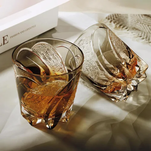 Miniatura 7 de Vasos de whisky Old Fashioned Edo Kiriko - Vaso de whisky de 11 onzas cortadas a mano para whisky, bourbon, licor y bebidas de cóctel, grandes