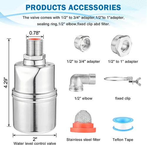 Miniatura 2 de Válvula de flotador automática de 1/2" 3/4" 1", válvula de flotador de control de nivel de agua totalmente automática de acero inoxidable 304, mini