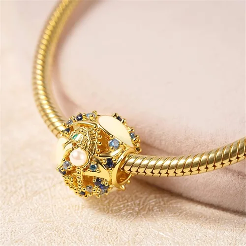 Miniatura 2 de GNOCE - Abalorio de plata de ley, chapado en oro, con incrustaciones de piedras y perlas, para mujer, niña, esposa, hija