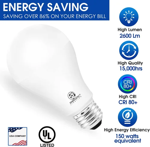 Miniatura 3 de ENERGETIC SMARTER LIGHTING Paquete de 6 Bombillas LED A21 Equivalente a 150 Vatios, Bombilla LED, Blanco Suave 2700K, 2600 Lúmenes Altos Bombilla