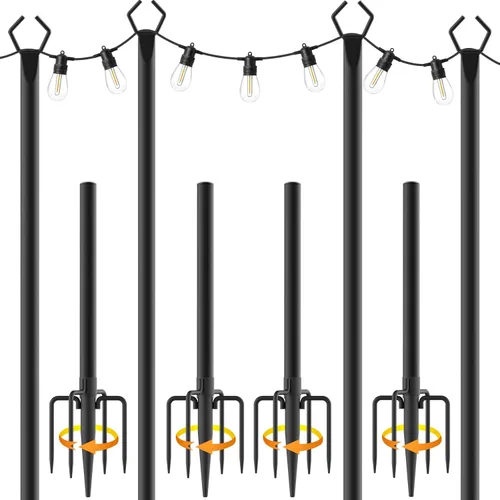 Miniatura 11 de AILBTON 10Ft String Light Poles 6 Pack,Light Poles for Outside Lights,Outdoor with Fence Brackets Hanging Lights,Metal Stand Deck Patio Backyard