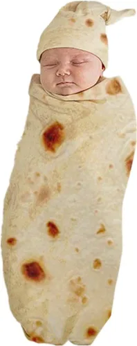 Highpot - Juego de gorro de manta de burrito para bebé, novedad de tortilla de harina, manta para dormir para recién nacido, sombrero envolvente