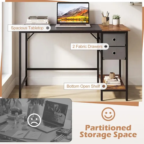 Miniatura 6 de Tangkula 48-Inch Computer Desk with 2 Drawers, Modern Home Office Desk with Hanging Hook & Storage Shelf, Multipurpose Writing Desk for Study Bedroom