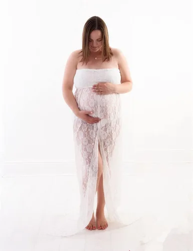 Miniatura 4 de Wamvp - Vestido de maternidad para sesión de fotos, para mujeres embarazadas, con encaje y hombros descubiertos, vestido de maternidad para sesión