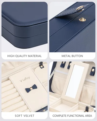 Miniatura 27 de Joyero pequeño, joyero de viaje portátil para mujer, mini organizador de viaje de 2 capas, regalo para mujeres y niñas, negro A