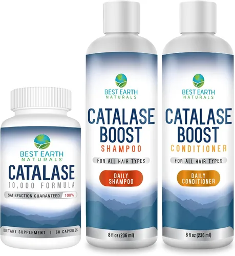 Best Earth Naturals Catalase Formula Starter Set con 60 Cápsulas de Catalase 10,000 Champú 8 onzas y acondicionador 8 onzas
