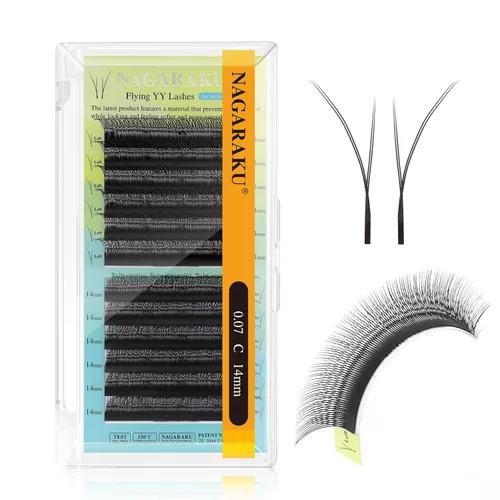 Miniatura 14 de Suministros de extensiones de pestañas NAGARAKU yy, pestañas falsas 0.05mm rizado D, bandeja mixta 8-12mm, prefabricadas 4D, abanico fácil, volumen