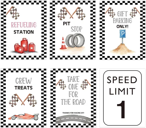 Speed Limit 1 - Decoración de Cumpleaños de Coche de Carreras, Decoraciones de Fiesta de Primer Cumpleaños 6PCS Letreros de Pared para Bebé de 1 Año