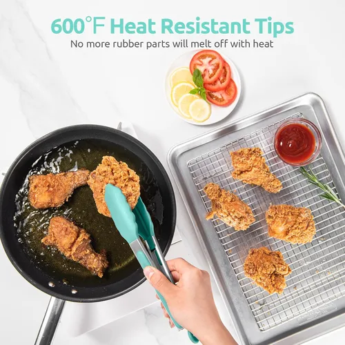 Miniatura 3 de Pinzas de cocina resistentes al calor de 600ºF: pinza de cocina de silicona U-Taste de 9 pulgadas con puntas de goma antiadherentes selladas firmes