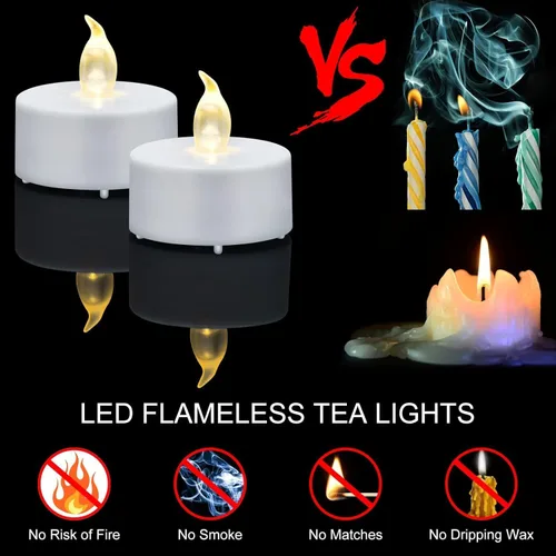 Miniatura 7 de Nancia - Velas LED de té, paquete de 50 velas sin llama, realistas y brillantes, parpadeantes, de larga duración, 200 horas para celebración