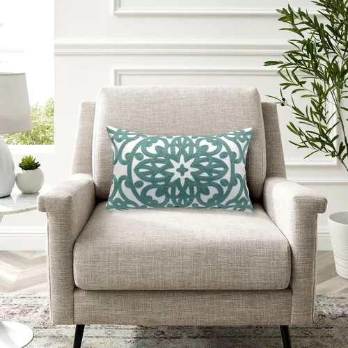 Miniatura 6 de Alysheer Funda de almohada decorativa lumbar bordada de 12 x 20 pulgadas, patrón clásico bohemio de mandala bordado de algodón, funda de cojín Aqua