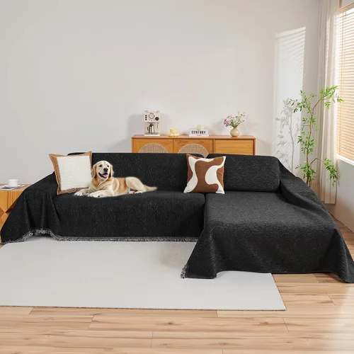 Miniatura 13 de MYSKY HOME Funda para sofá seccional, 2 piezas de fundas de sofá de felpilla para sofá en L, protector de muebles para mascotas, niños, funda