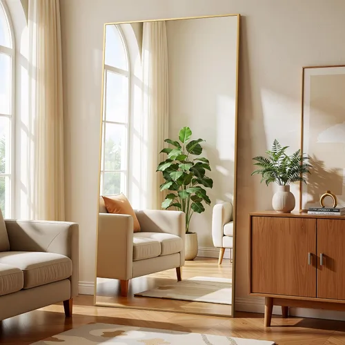 Miniatura 8 de BEAUTYPEAK - Espejo de longitud completa con soporte, de 56 pulgadas x 21 pulgadas, espejo de piso con marco fino de aleación de aluminio, espejos