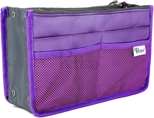 Periea - Organizador de bolso de mano con inserto - Chelsy - 28 colores disponibles - Pequeño, mediano o grande, Morado, L