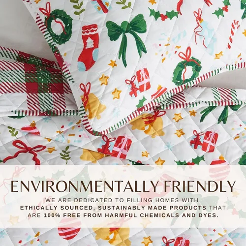 Miniatura 5 de Great Bay Home Juego de colcha de Navidad tamaño King con fundas - Estampados navideños vibrantes y alegres - Colcha reversible festiva de temporada