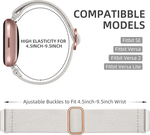 Miniatura 2 de DaQin Paquete de 5 correas elásticas deportivas de nailon compatibles con Fitbit Versa/Versa Lite/SE/Fitbit Versa 2 bandas para hombres y mujeres