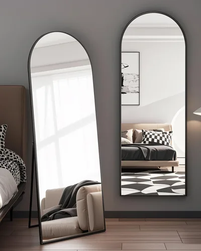 Miniatura 7 de DMWOODFL Espejo arqueado de cuerpo entero de 58"x18" - Montaje en pared/piso con soporte, vidrio a prueba de roturas y marco de aluminio, espejo