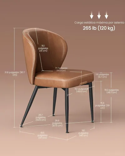 Miniatura 2 de VASAGLE Colección EKHO - Juego de 4 sillas de comedor, sillas tapizadas para cocina, asiento cómodo, cuero sintético con costuras, estilo de marrón