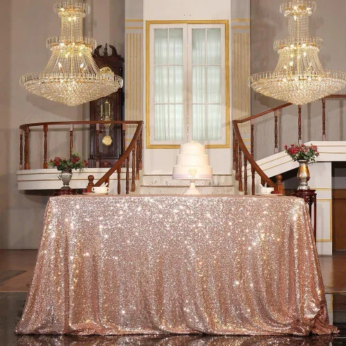 Miniatura 152 de PartyDelight Mantel de lentejuelas redondo de 50 pulgadas, color dorado claro, adorno de mesa para decoración de bodas, fiestas, cumpleaños