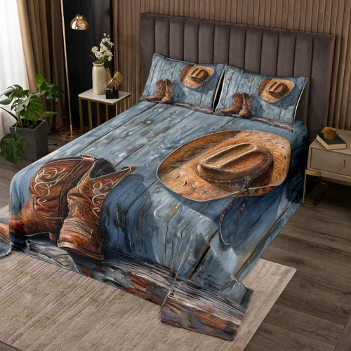 Miniatura 22 de Feelyou Colcha de vaquero occidental, tamaño King, diseño rústico de Texas Star con botas de vaquero, colcha acolchada para niños pequeños, diseño