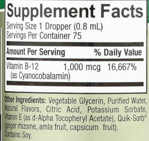 Miniatura 3 de Nature's Answer Vitamina líquida B-12 Promueve la función nerviosa saludable y los niveles de energía Con sabor natural y sin gluten, 2 onzas