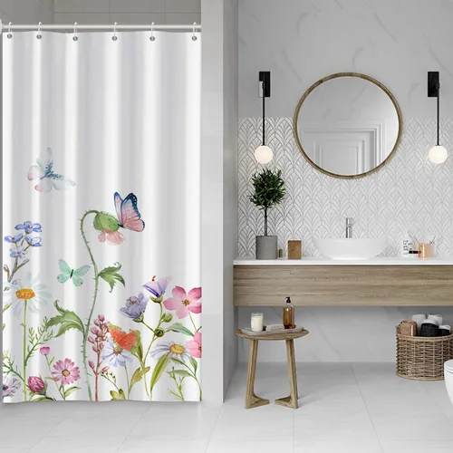 Miniatura 40 de AWERT Cortina de ducha pequeña de tamaño medio con 6 ganchos, cortina de ducha de 36 x 72 pulgadas, cortina de ducha bohemia de 36 pulgadas para Boho