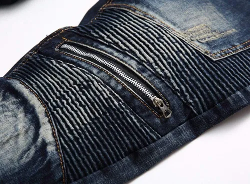 Miniatura 5 de Skinny Slim Fashion - Jeans elásticos de motociclista de Hip Hop con agujeros rectos rasgados.