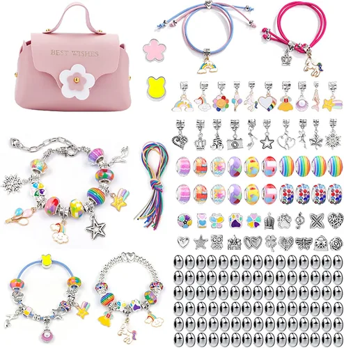 Jieaissna Juego de 165 piezas de joyería para niñas pequeñas, kit de fabricación de pulseras de joyería artesanal con cuentas, colgantes, pulseras,