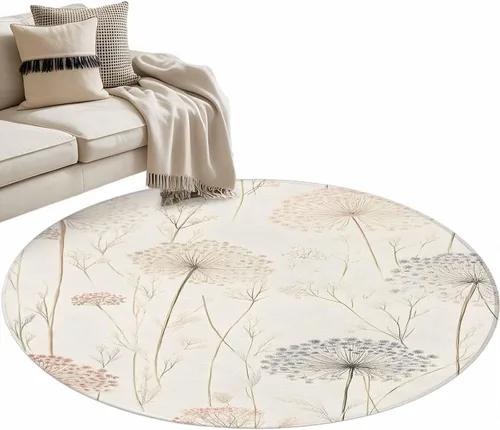 Miniatura 2 de Area Rug, Dandelion Retro Leaves Non-Skid Rubber Backing Large Rectangle Rugs - Living Room Bedroom Home Office, Farmhouse Botanical Watercolor