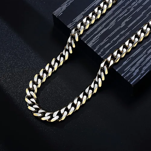Miniatura 15 de YAMI Cadena de eslabones cubanos para hombre, azul/negro/oro de 14 quilates, acero inoxidable de 0.394-0.472 in de grosor, collar de cadena
