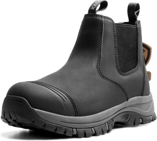 Botas de trabajo Chelsea con punta de acero para hombre, botas de seguridad certificadas ASTM F2413-18, botas de construcción de cuero impermeables,