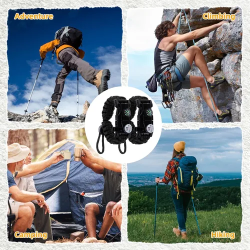 Miniatura 8 de Pulsera de cuerda de paracaídas de supervivencia ajustable, paquete de 2 kits de inicio de fuego de emergencia con silbato fuerte, brújula, luz